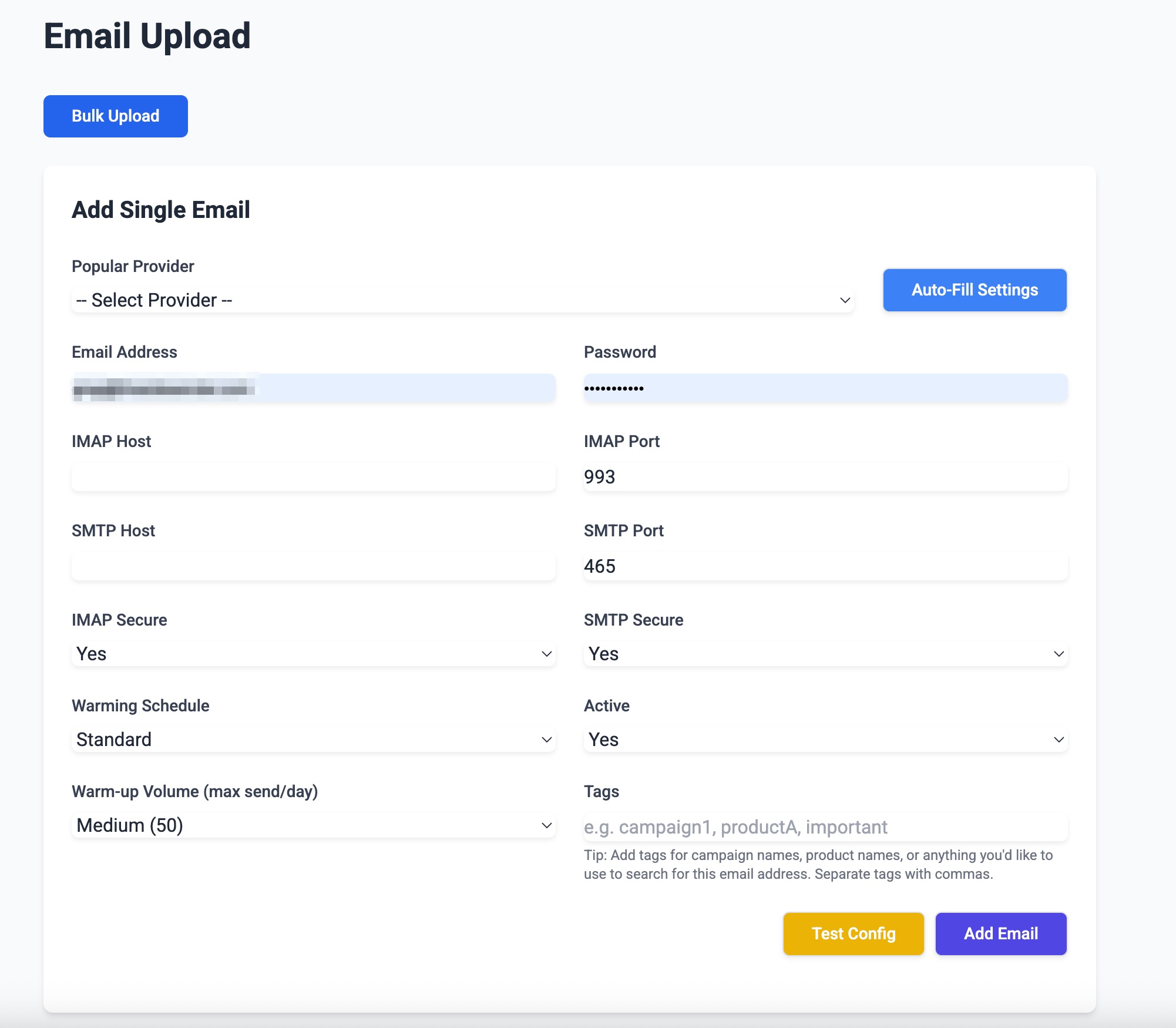 Single Email Upload